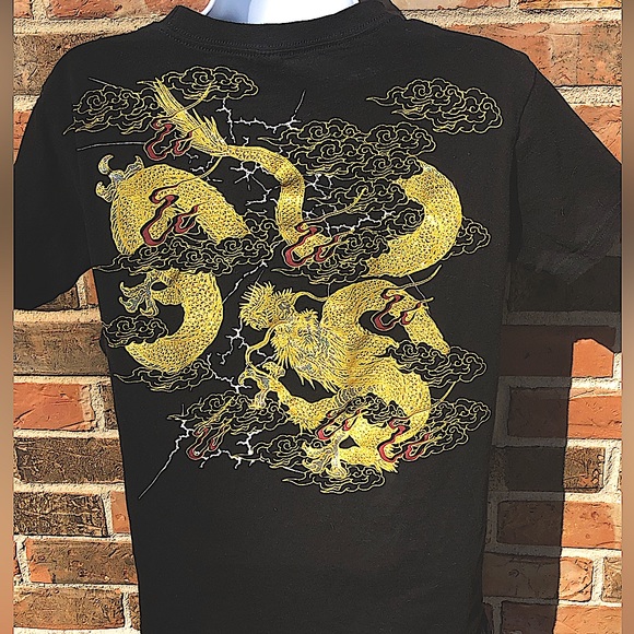 Joye 100% Cotton Gold And Silver dragon TShirt. Designs On Front And Back Size M - Picture 8 of 12